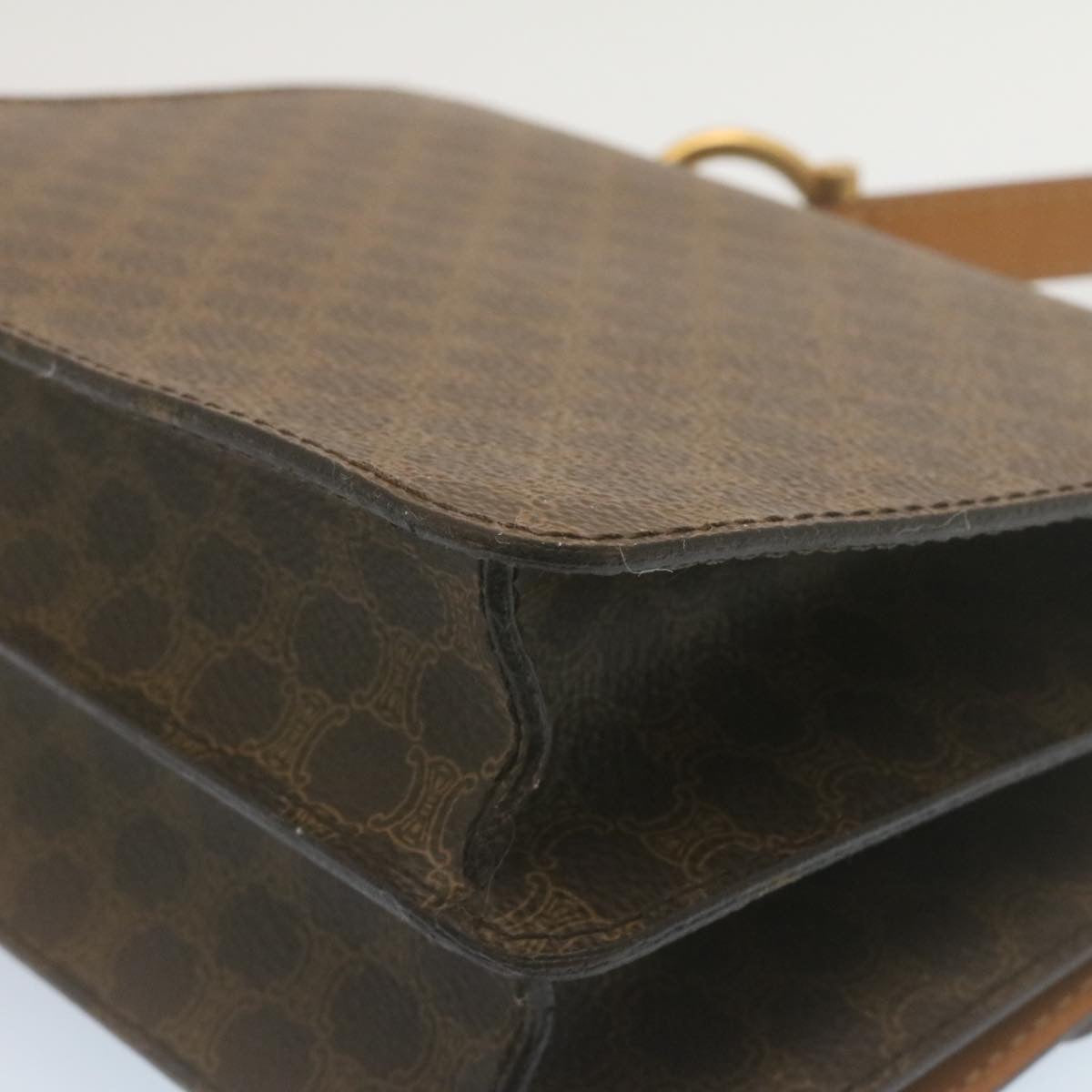 Celine Macadam Canvas Hand Bag PVC Leather Brown ar6568