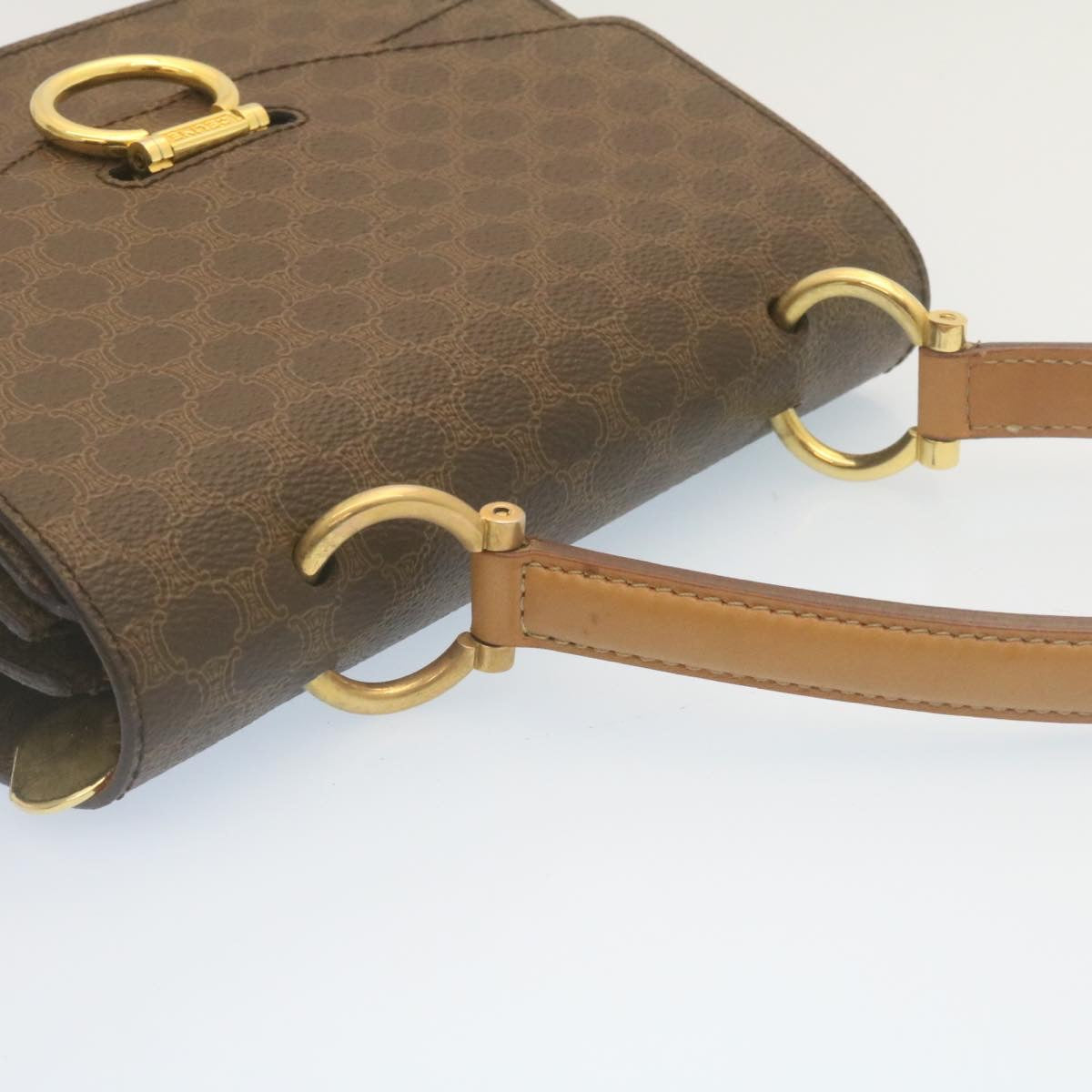 Celine Macadam Canvas Hand Bag PVC Leather Brown ar6568