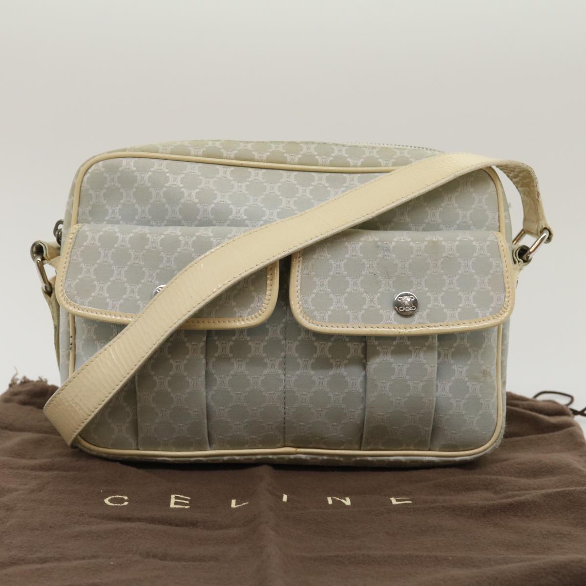 Celine Macadam Canvas Shoulder Bag Light Blue ar7070