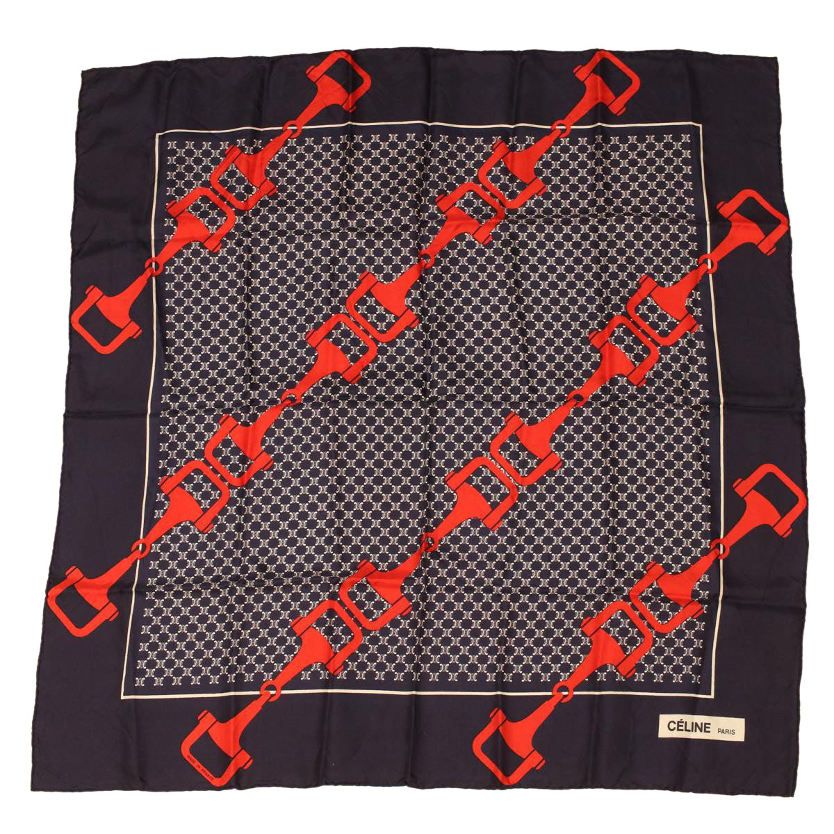 Celine Macadam Canvas Scarf Silk Navy Red ar9644