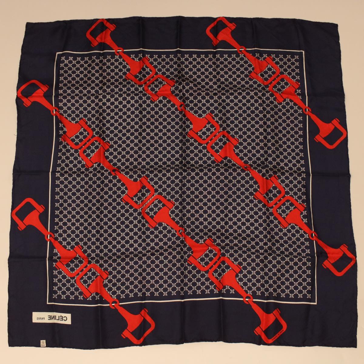 Celine Macadam Canvas Scarf Silk Navy Red ar9644