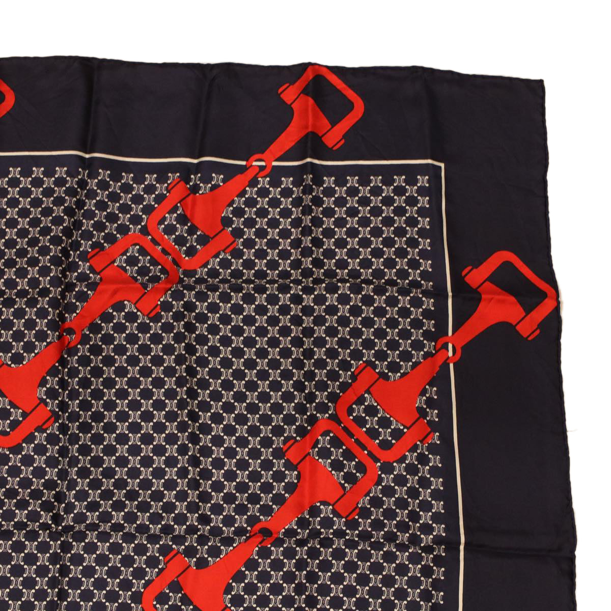 Celine Macadam Canvas Scarf Silk Navy Red ar9644