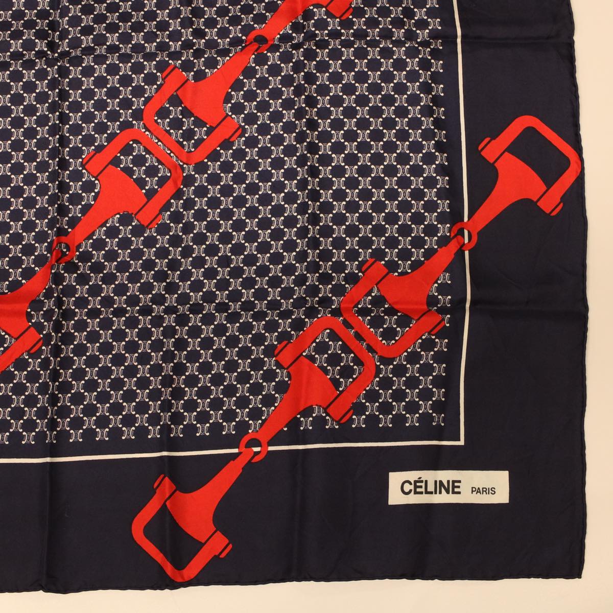 Celine Macadam Canvas Scarf Silk Navy Red ar9644