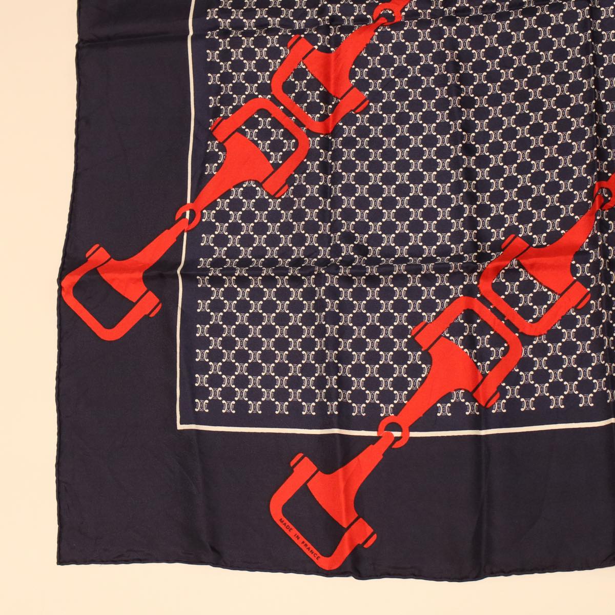Celine Macadam Canvas Scarf Silk Navy Red ar9644