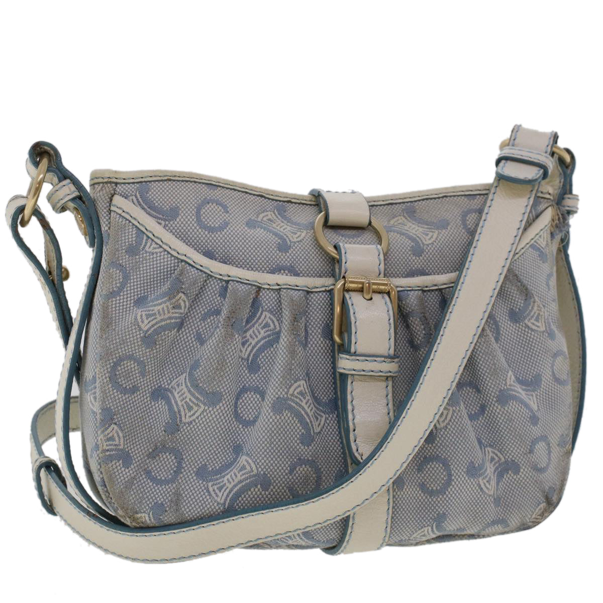 Celine C Macadam Canvas Shoulder Bag Leather Blue ar9834