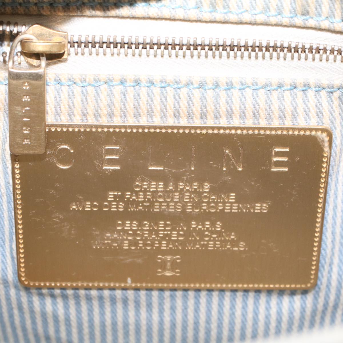 Celine C Macadam Canvas Shoulder Bag Leather Blue ar9834