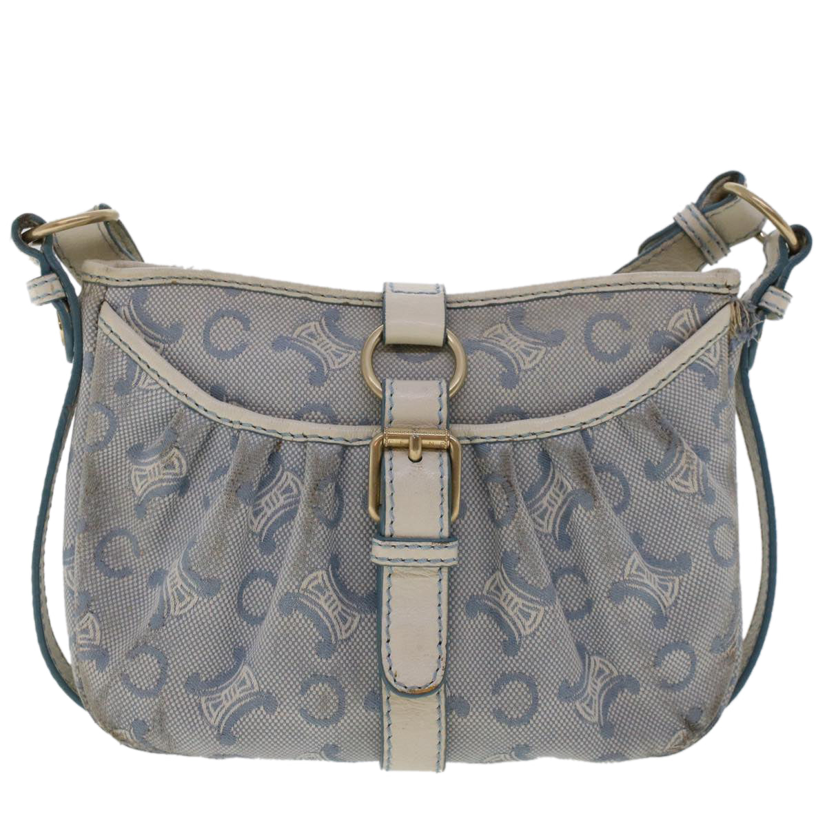 Celine C Macadam Canvas Shoulder Bag Leather Blue ar9834
