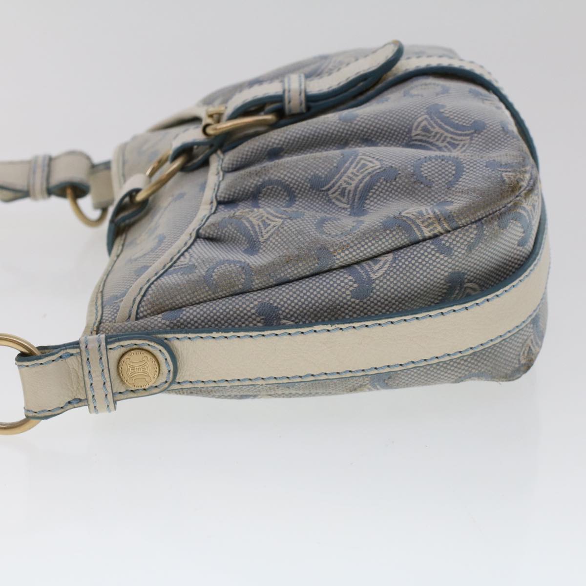 Celine C Macadam Canvas Shoulder Bag Leather Blue ar9834