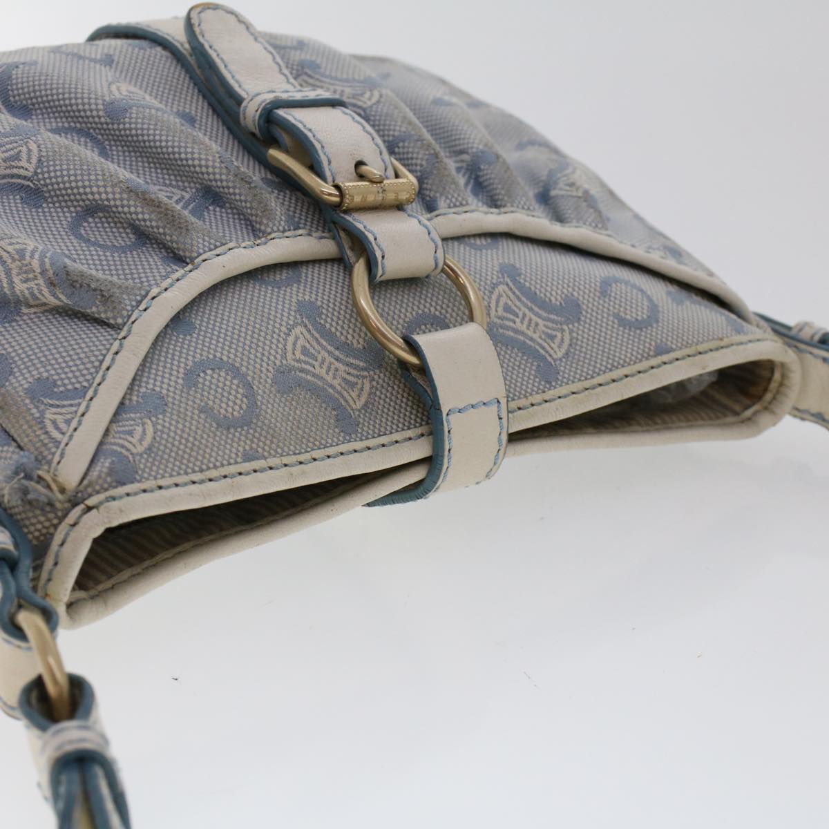 Celine C Macadam Canvas Shoulder Bag Leather Blue ar9834