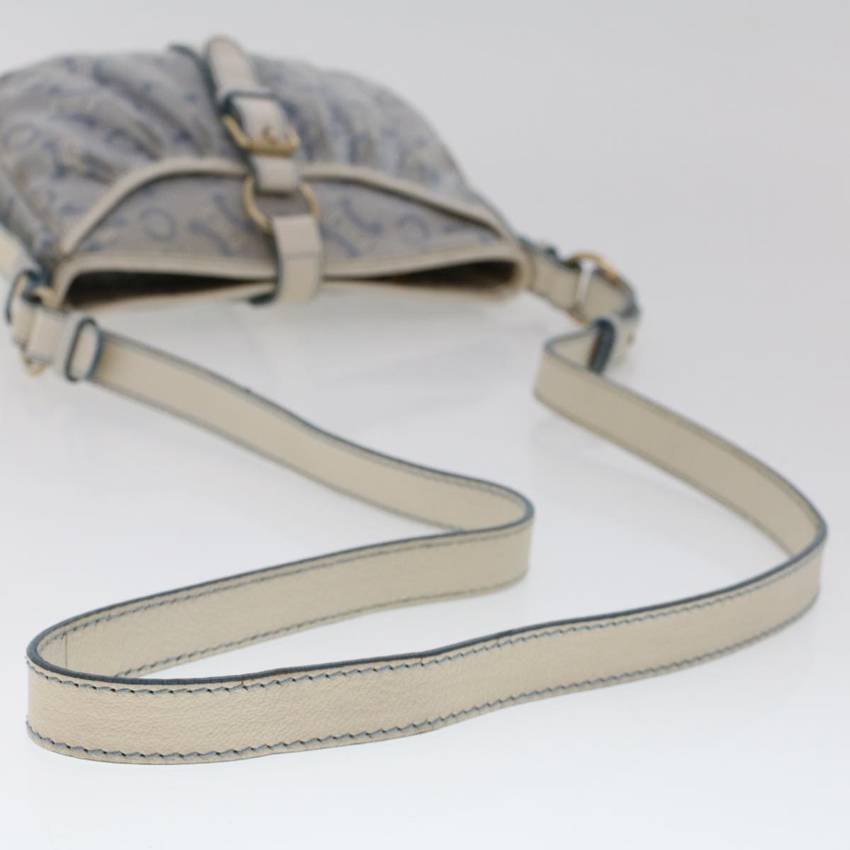 Celine C Macadam Canvas Shoulder Bag Leather Blue ar9834