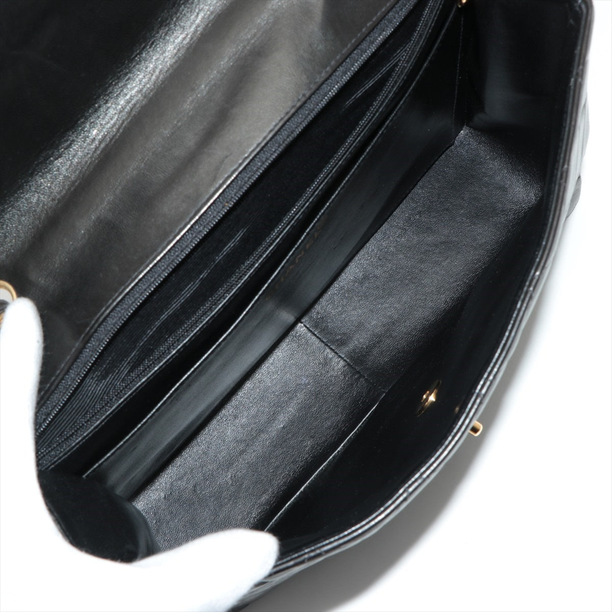 CHANEL DECAMATRASE Lambskinkin Single Flap Double Chain Bag Black Gold 4th