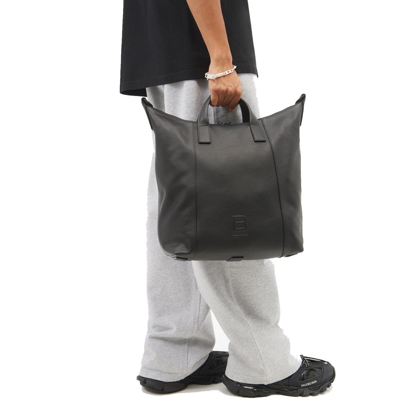 Balenciaga Hourglass Zip Tote Medium Black Grained Calf Leather 620318