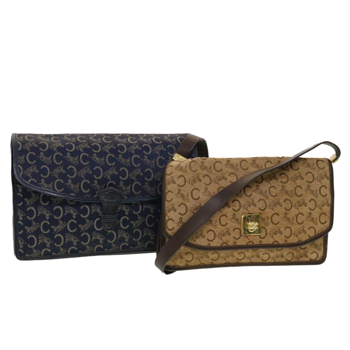 Celine C Macadam Canvas Clutch Shoulder Bag 2Set Beige Navy bs5756