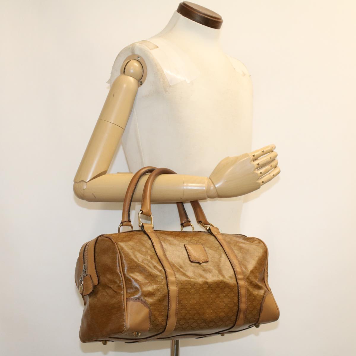 Celine Macadam Canvas Boston Bag Coated Canvas Brown bs6013