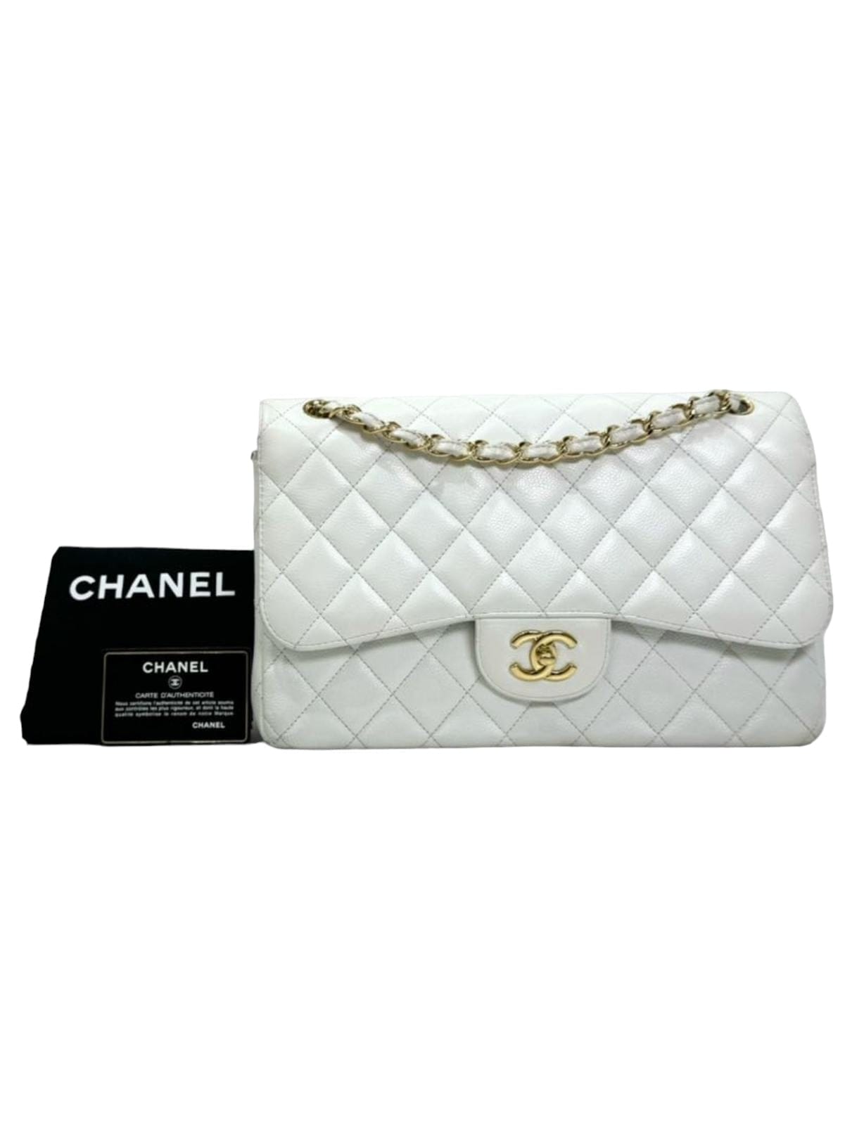 Chanel CF Maxi in White Caviar