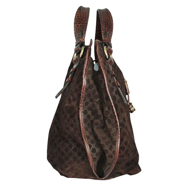 Celine Cã¨Line Vintage Brown Leather Embossed Bag