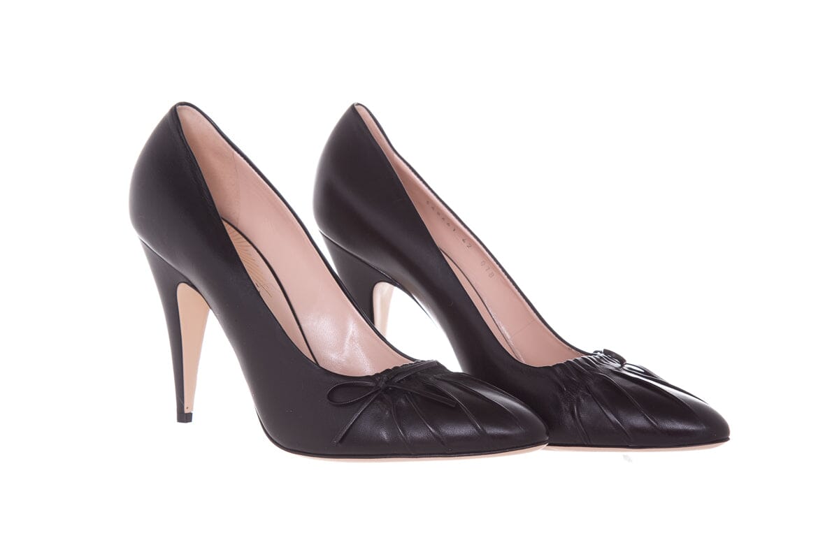 Gucci CHARLOTTE Nappa Leather Black Heels SZ 42 NWT