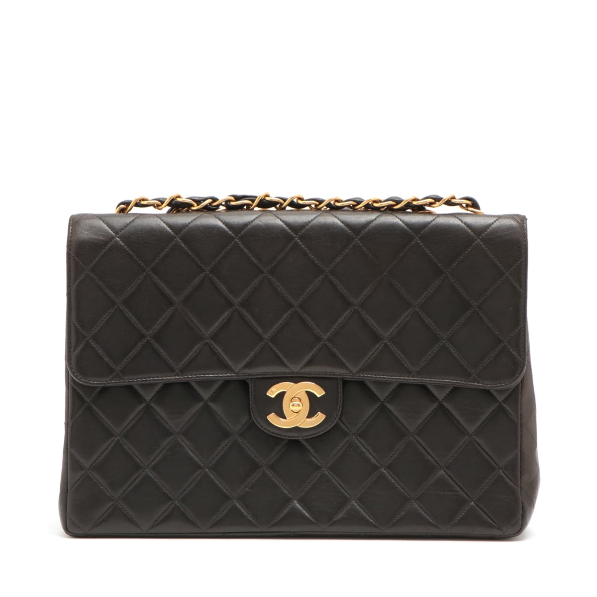 CHANEL DECAMATRASE Lambskinkin Single Flap Double Chain Bag Black Gold 4th
