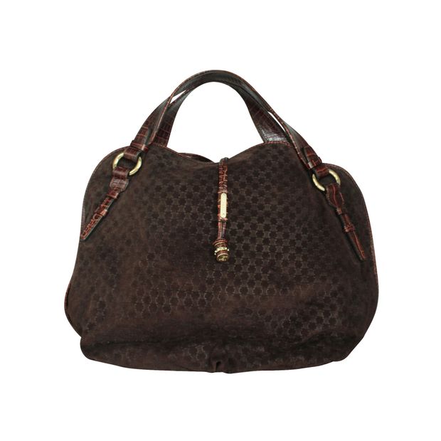 Celine Cã¨Line Vintage Brown Leather Embossed Bag
