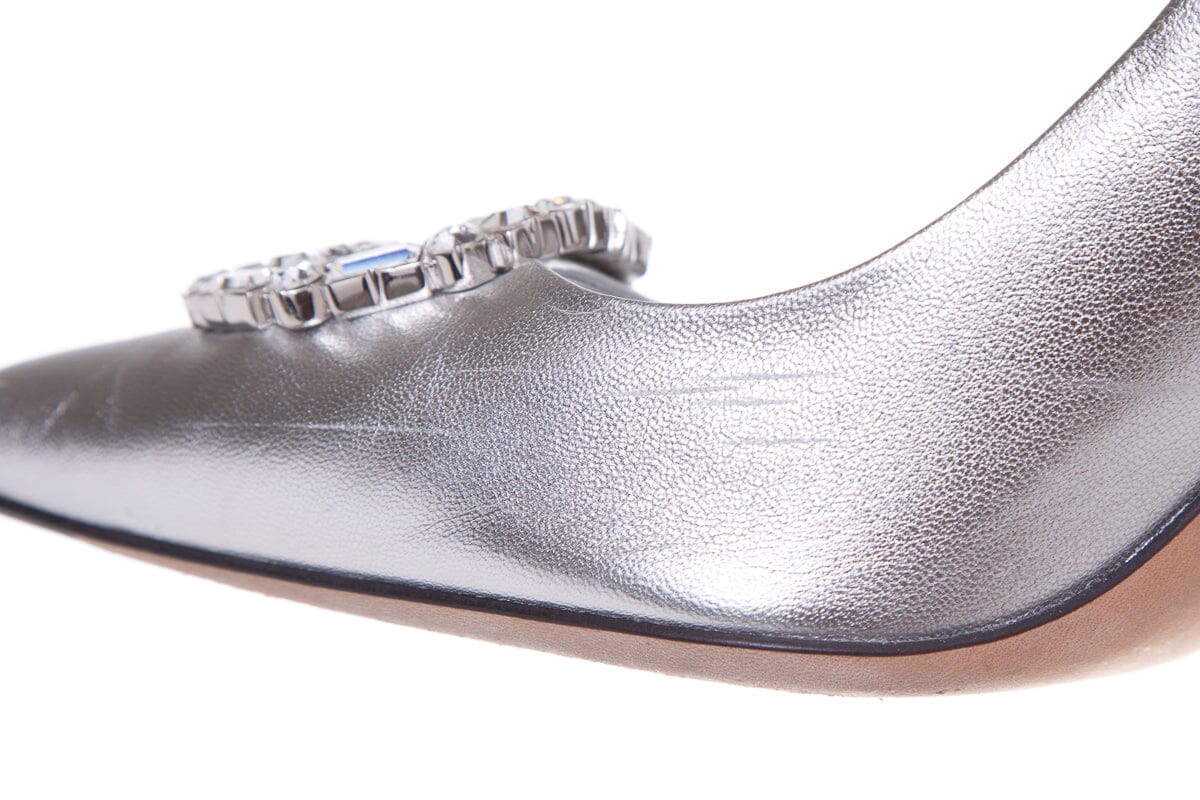 Gucci Metallic Silver Embellished Toe Heels SZ 38.5