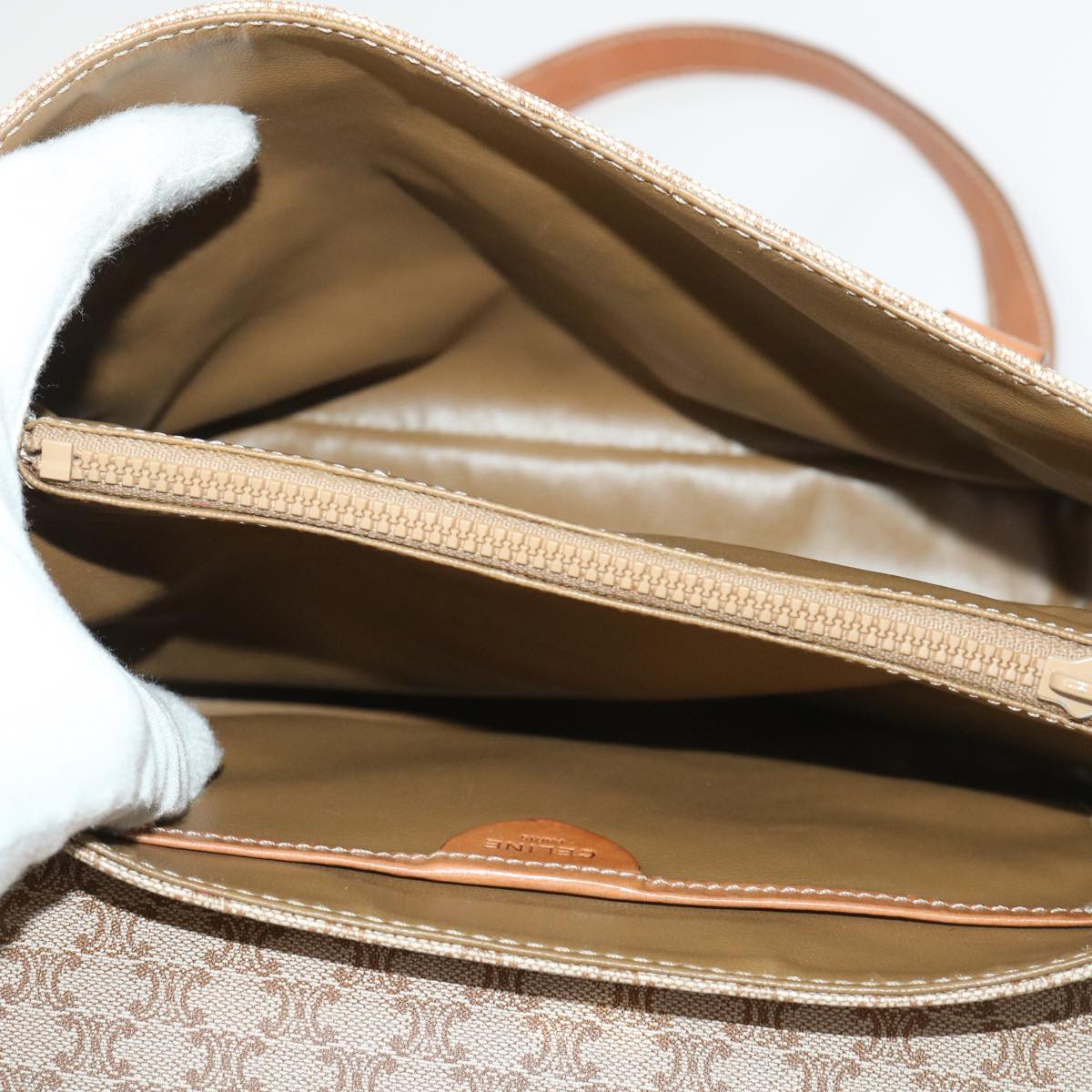 Celine Macadam Canvas Shoulder Bag Beige fm2486