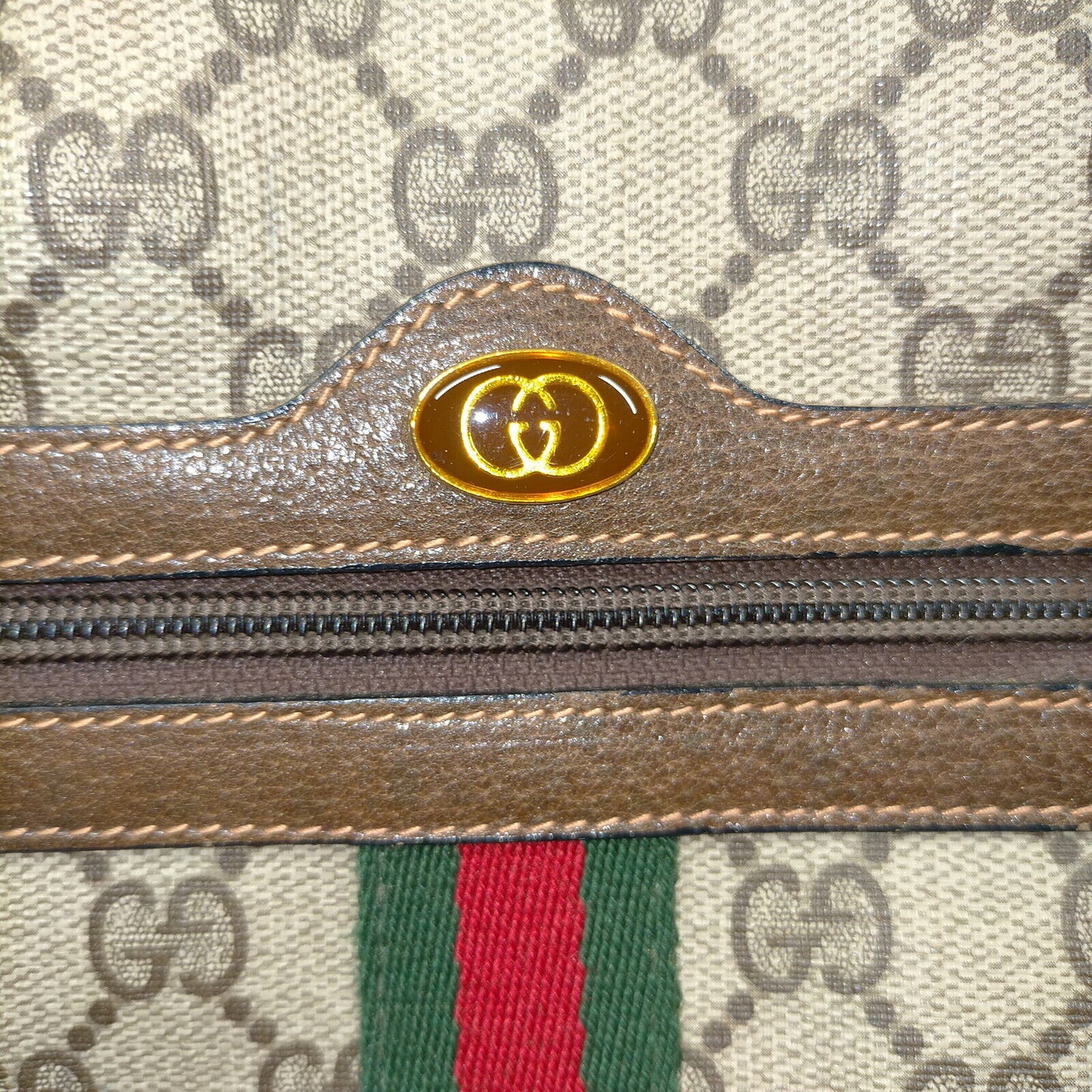 Gucci Vintage Sherry Line Brown PVC Shoulder Bag
