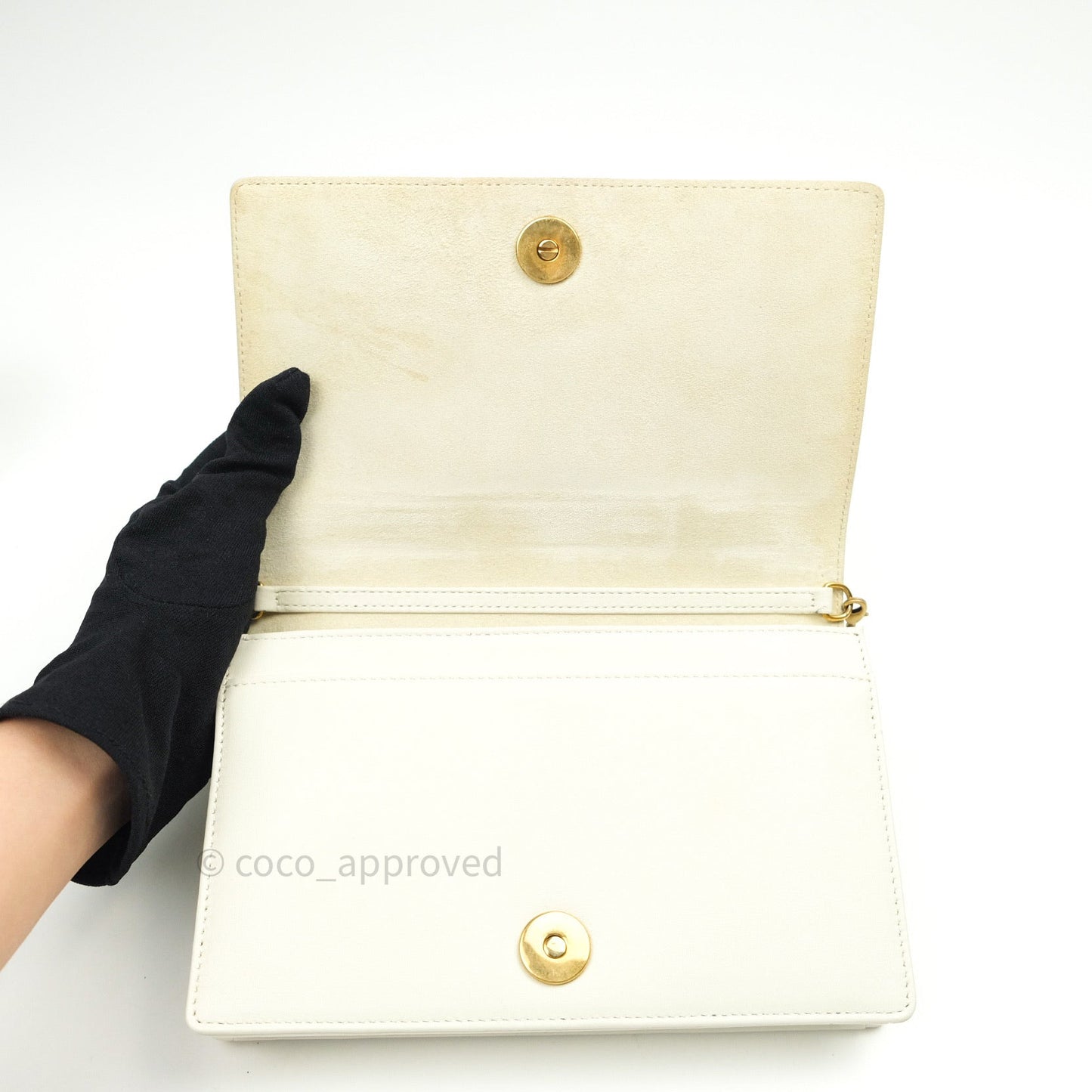 Christian Dior Diorama Wallet on Chain in White Calfskin Studded Gold
