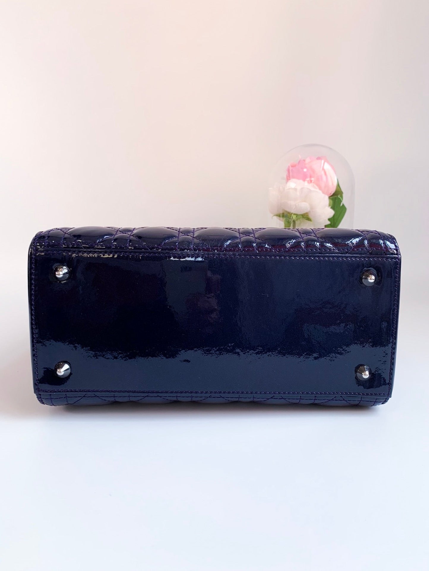 Christian Dior Patent Cannage Medium Lady Dior Navy Blue Silver Hardware