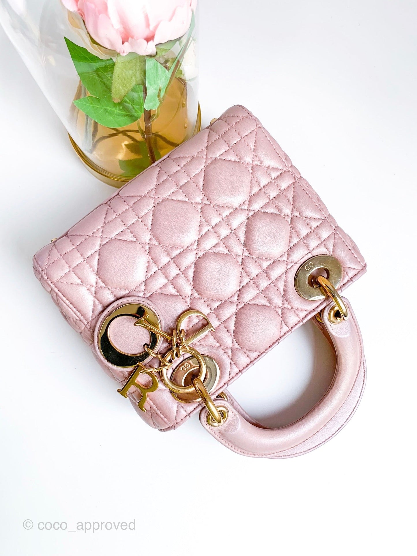 Christian Dior Calfskin Cannage Mini Lady Dior Pink