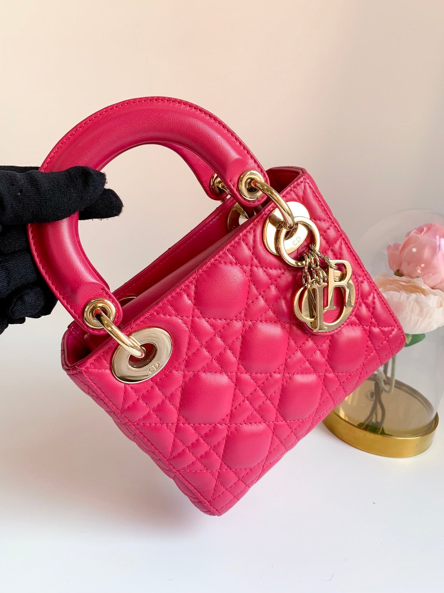 Lady Dior Mini Pink Lambskin Gold Hardware