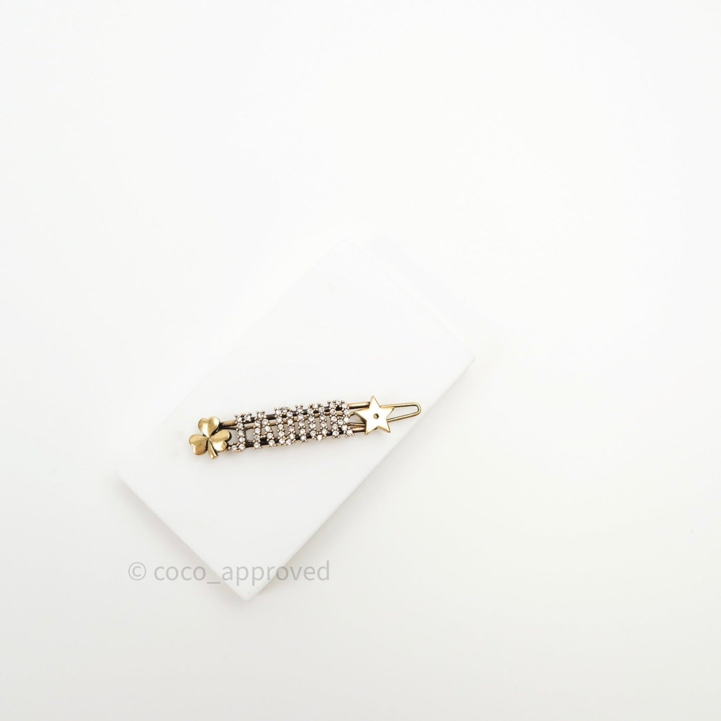 Christian Dior Hair Clip J'adior Clover Star Antique Gold
