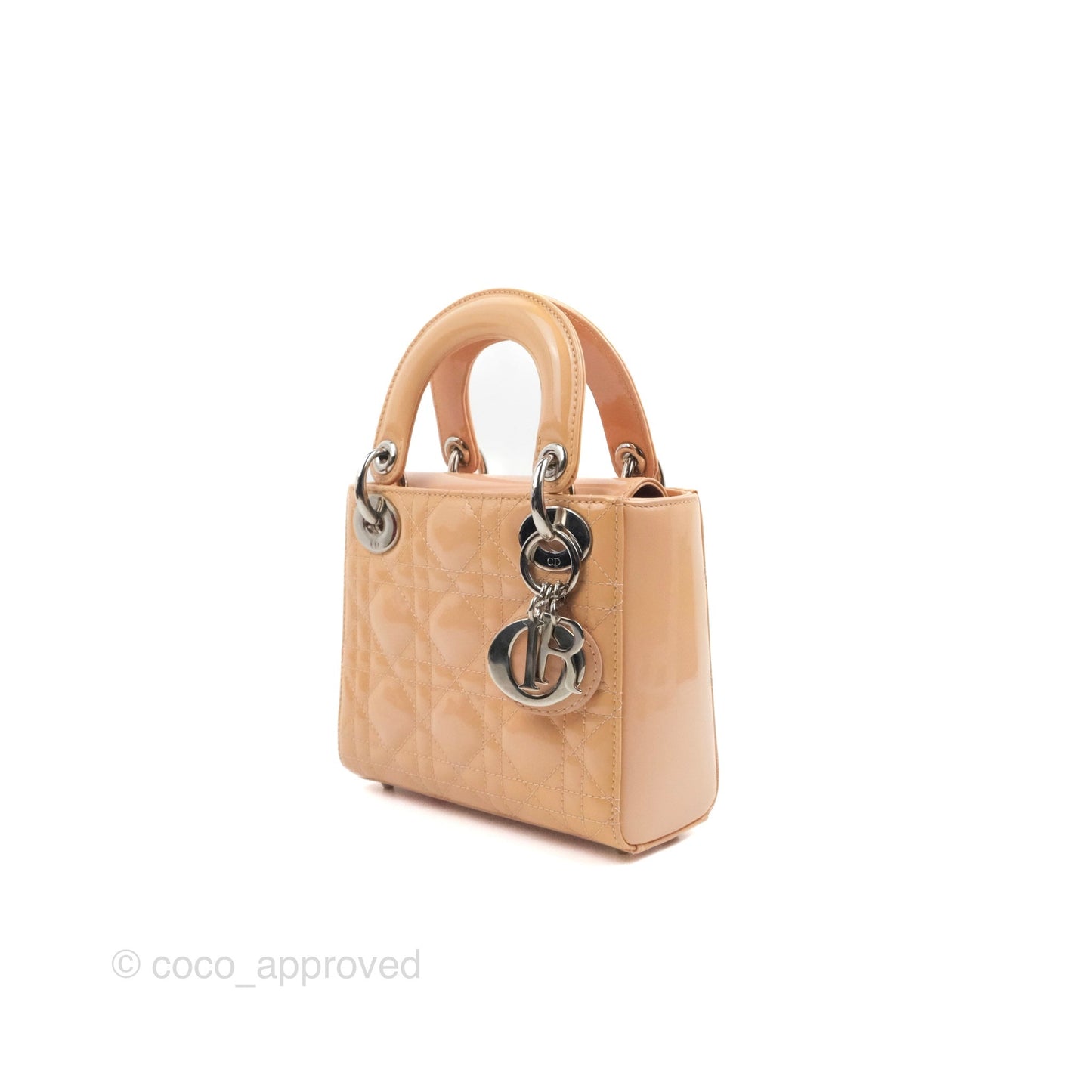 Christian Dior Mini Lady Dior Beige Pink Patent Silver Hardware