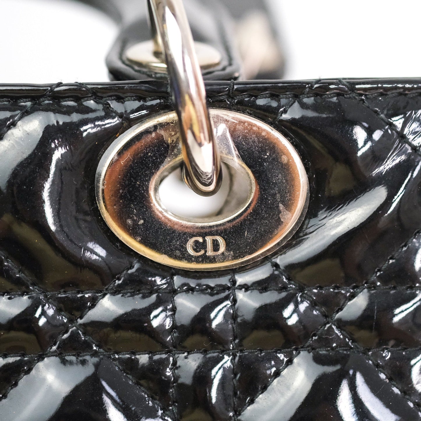 Christian Dior Medium Lady Dior Black Patent Silver Hardware