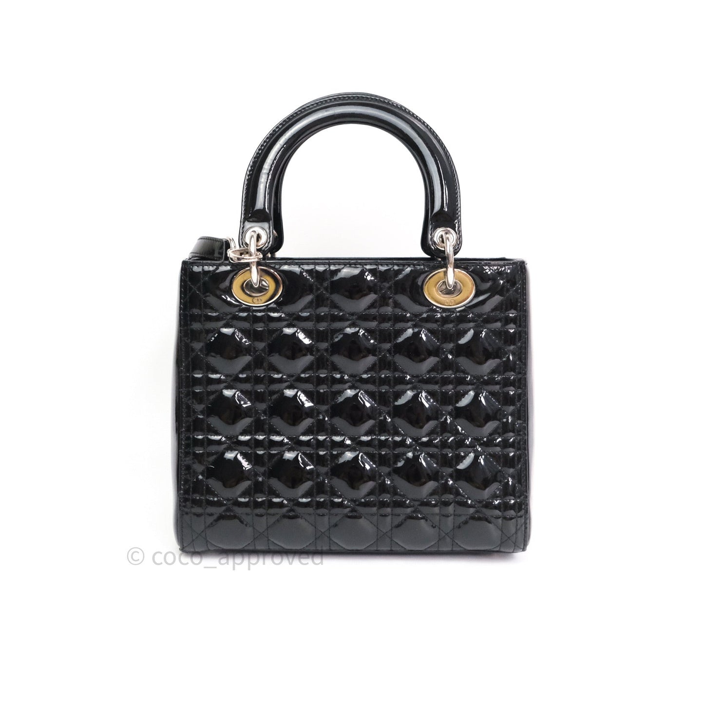 Christian Dior Medium Lady Dior Black Patent Silver Hardware