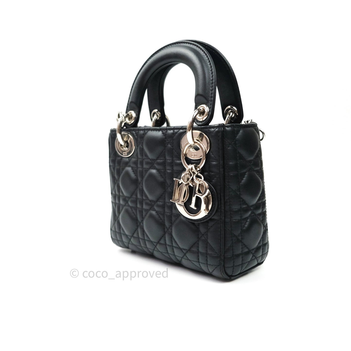 Christian Dior Cannage Mini Lady Dior Black Silver Hardware