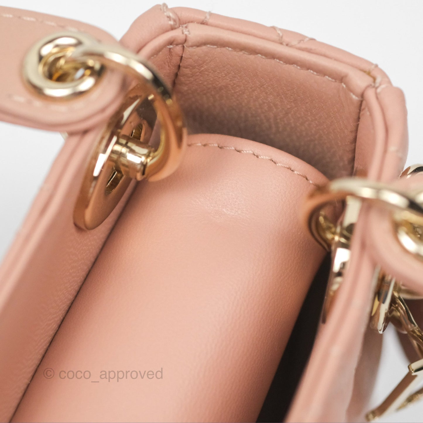 Christian Dior Micro Lady Dior Cannage Rose Des Vents Cannage Lambskin Gold Hardware