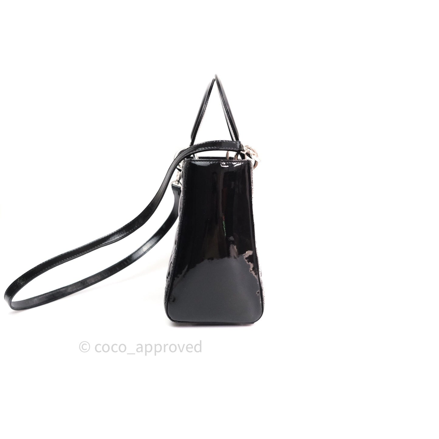 Christian Dior Medium Lady Dior Black Patent Silver Hardware