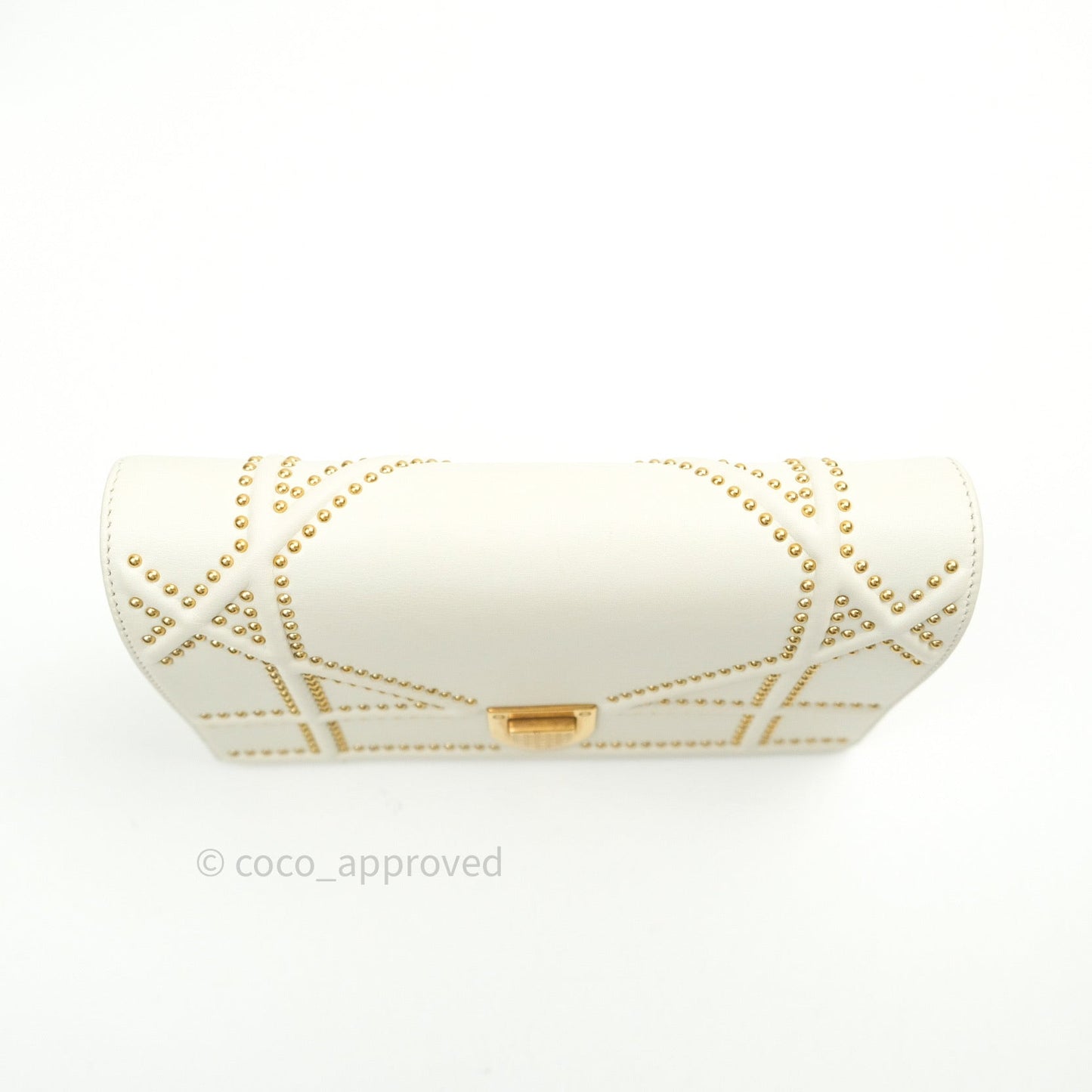 Christian Dior Diorama Wallet on Chain in White Calfskin Studded Gold