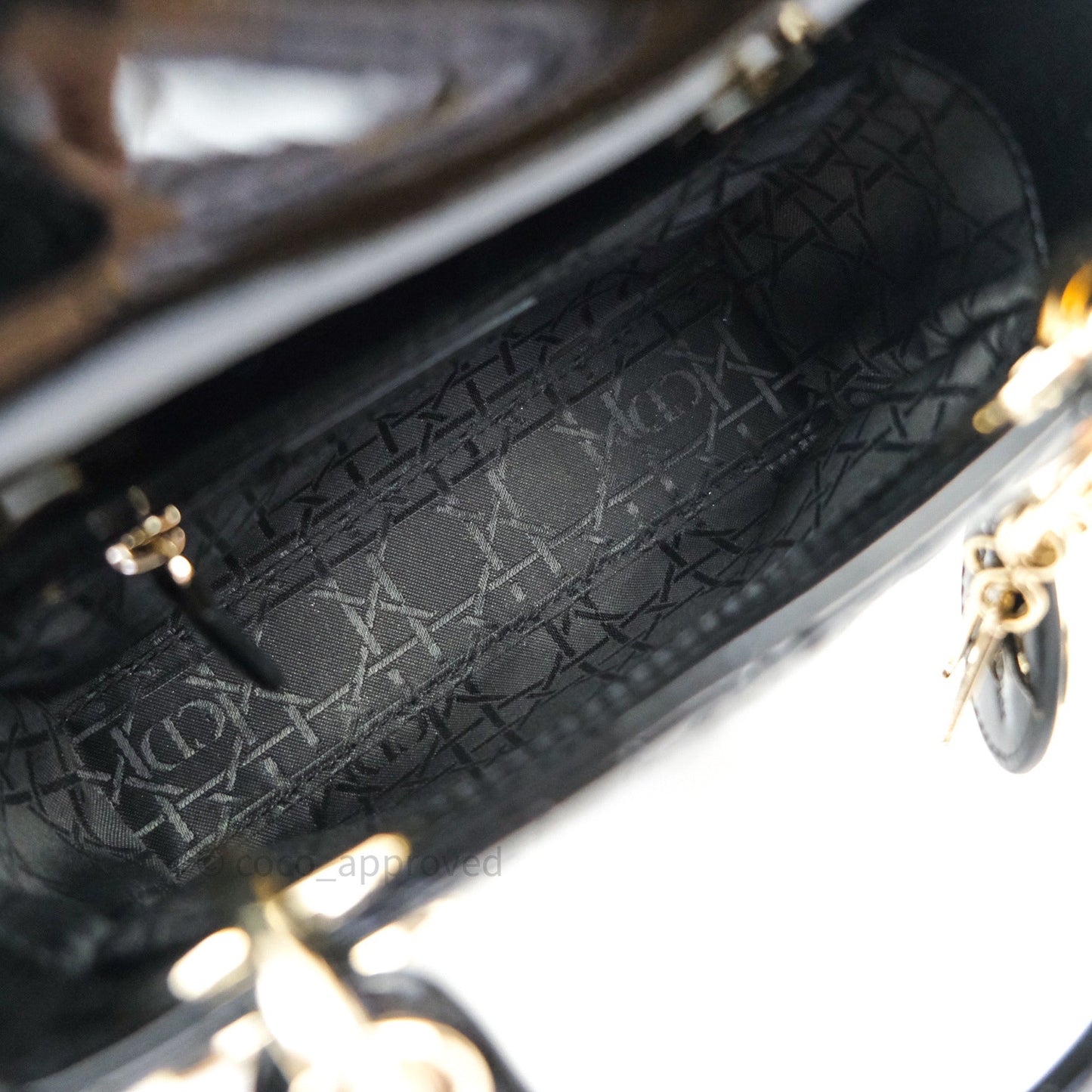 Christian Dior Mini Lady Dior Black Patent Light Gold Hardware