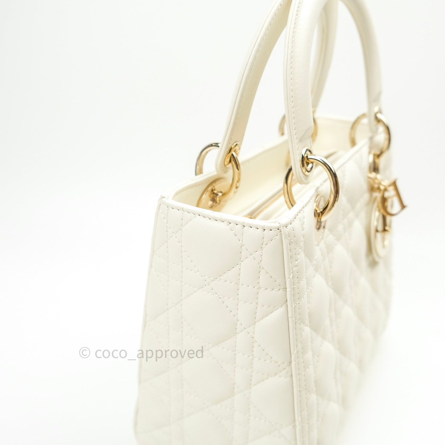 Christian Dior Lambskin Medium Lady Dior Ivory White Gold Hardware