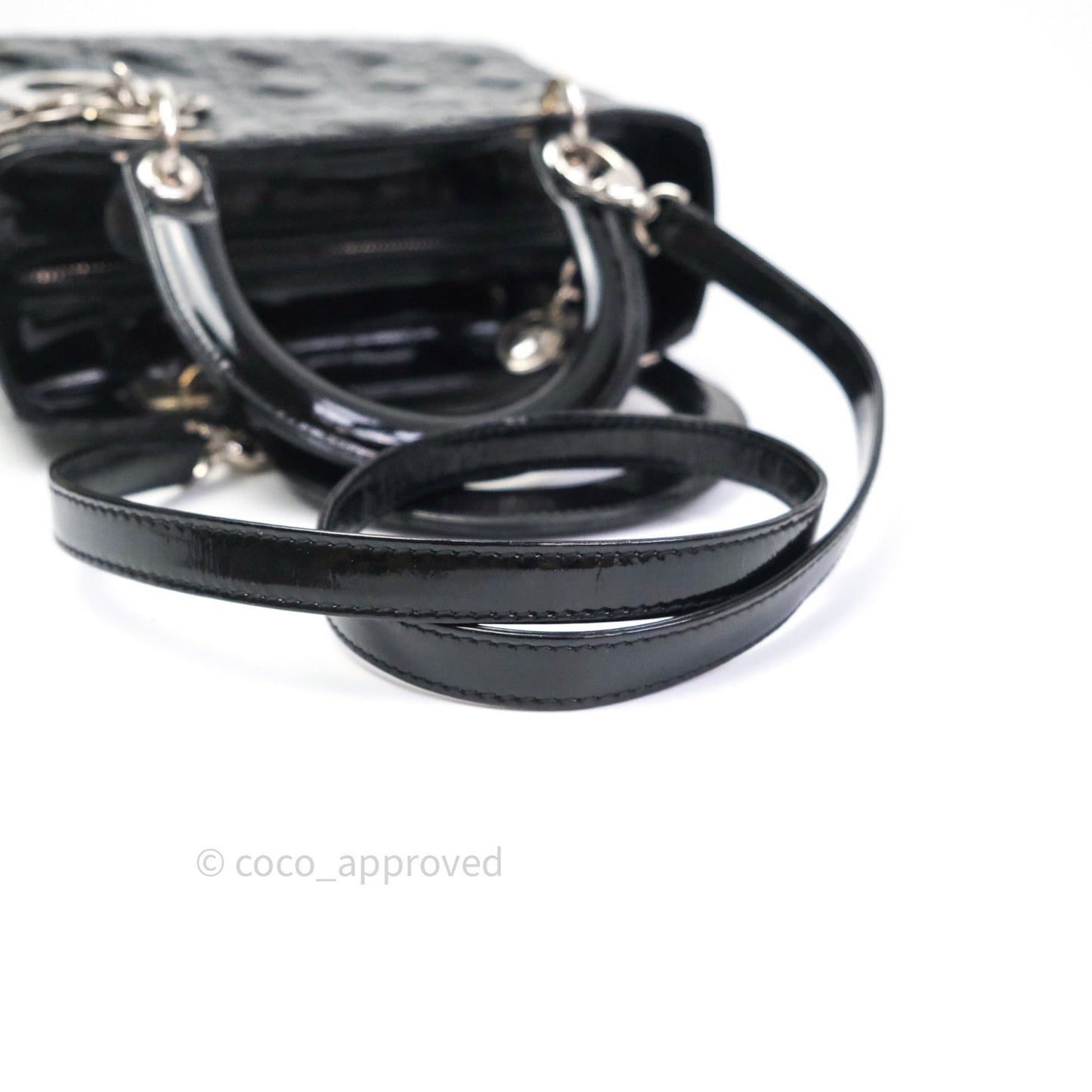 Christian Dior Medium Lady Dior Black Patent Silver Hardware
