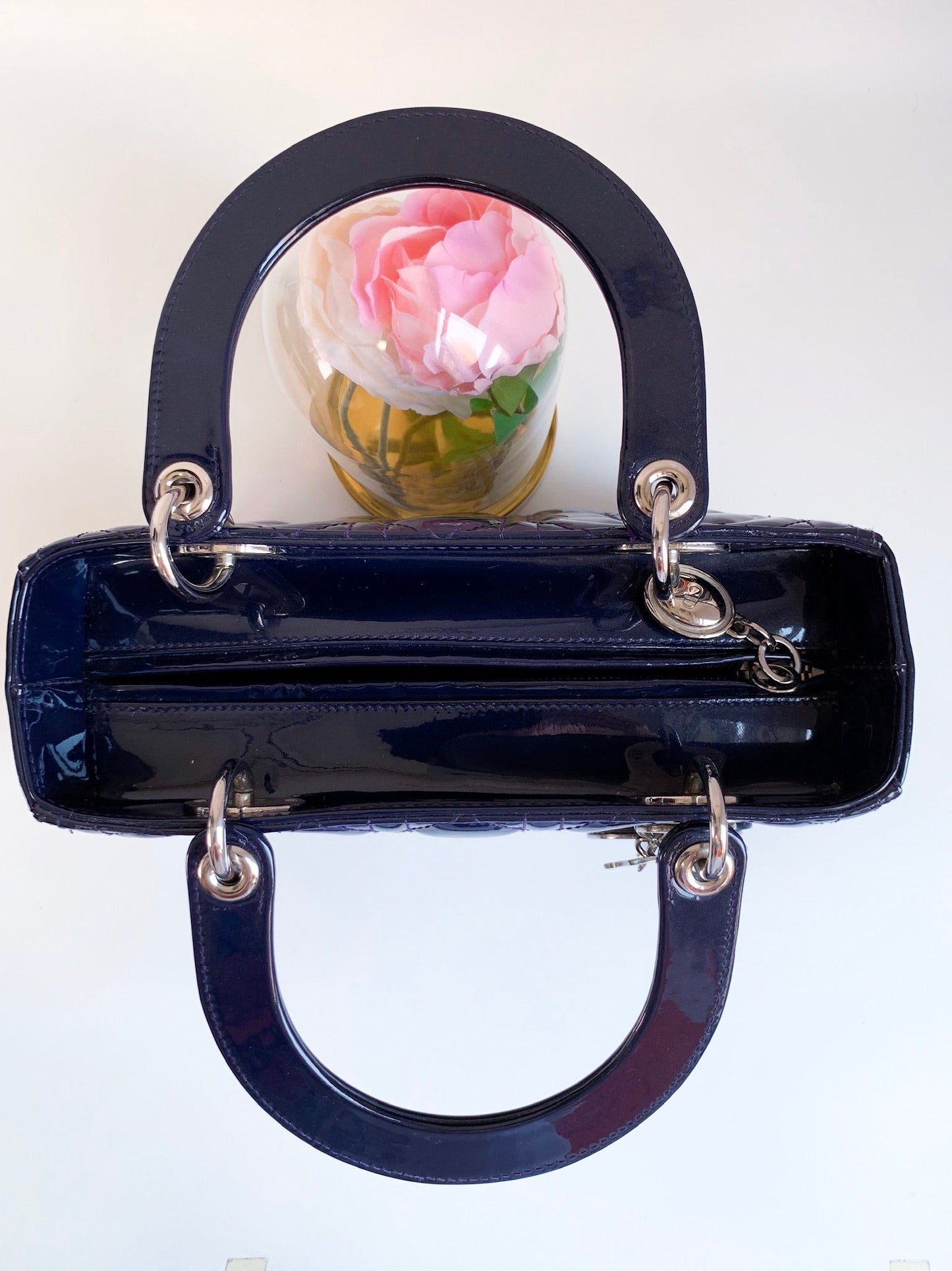 Christian Dior Patent Cannage Medium Lady Dior Navy Blue Silver Hardware