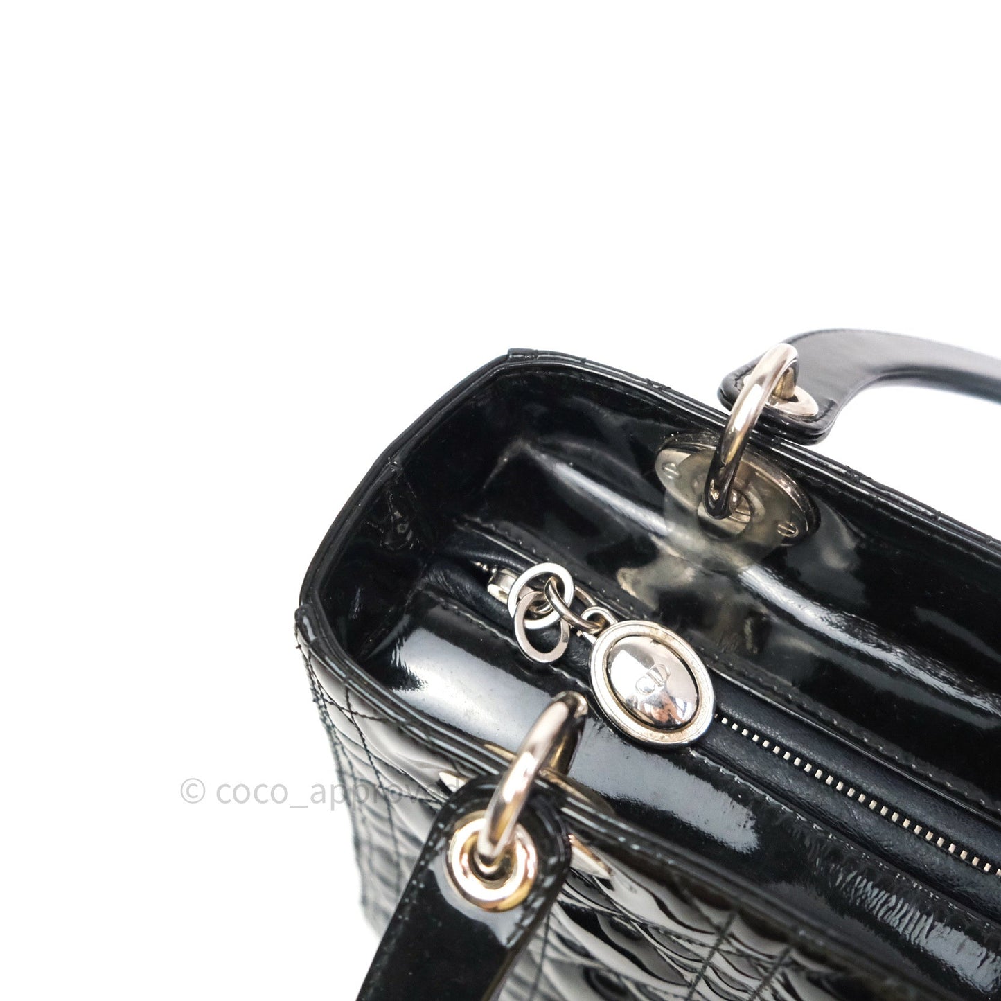 Christian Dior Medium Lady Dior Black Patent Silver Hardware