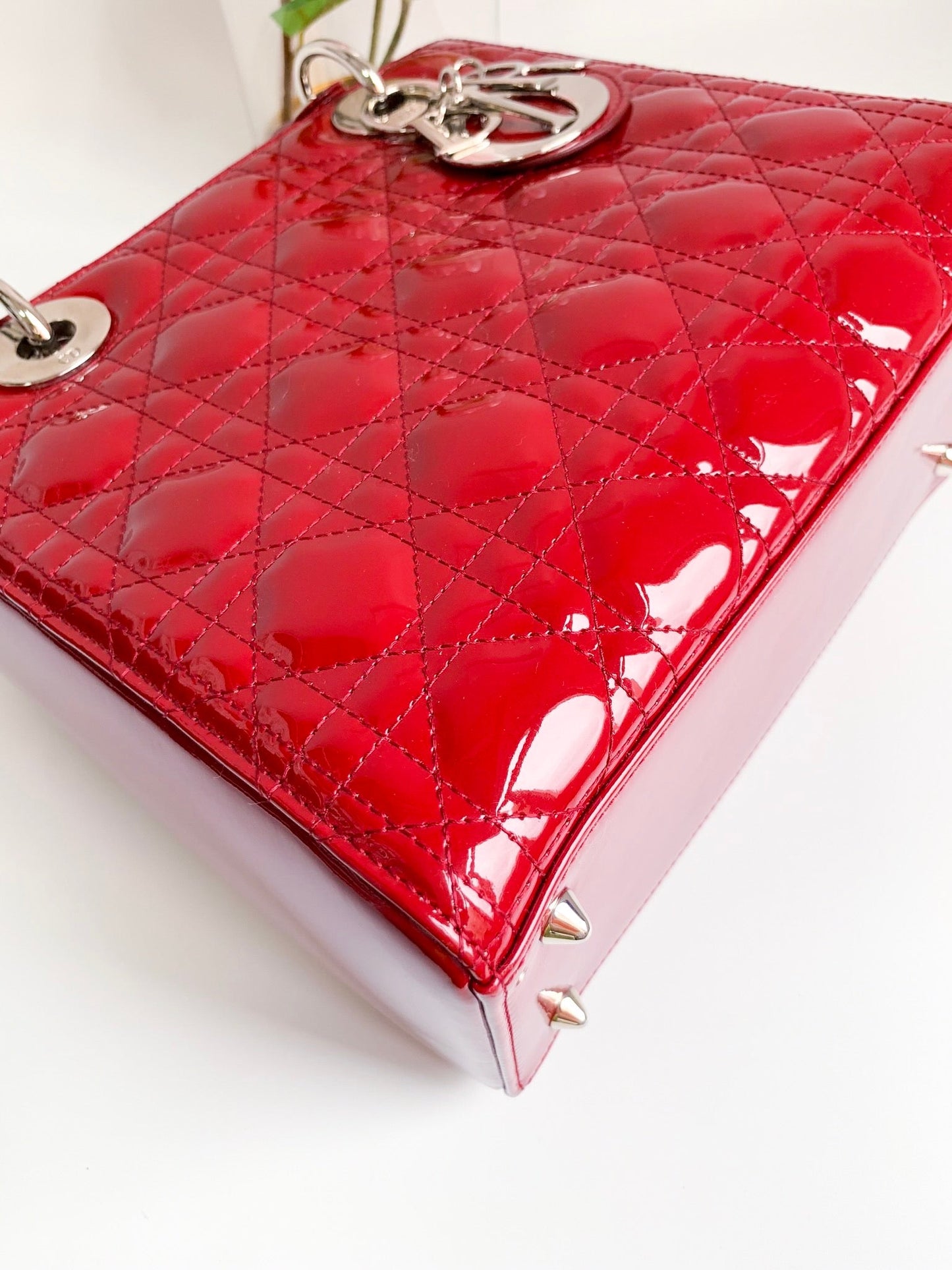 Christian Dior Patent Cannage Medium Lady Dior Red Silver Hardware