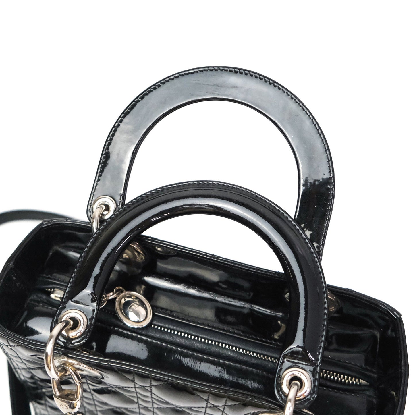 Christian Dior Medium Lady Dior Black Patent Silver Hardware