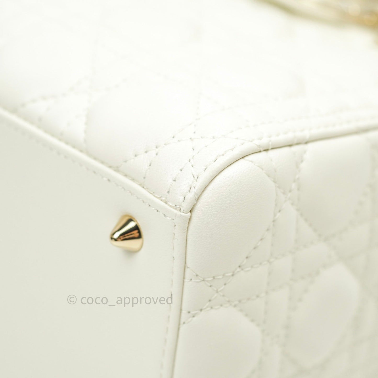 Christian Dior Lambskin Medium Lady Dior Ivory White Gold Hardware
