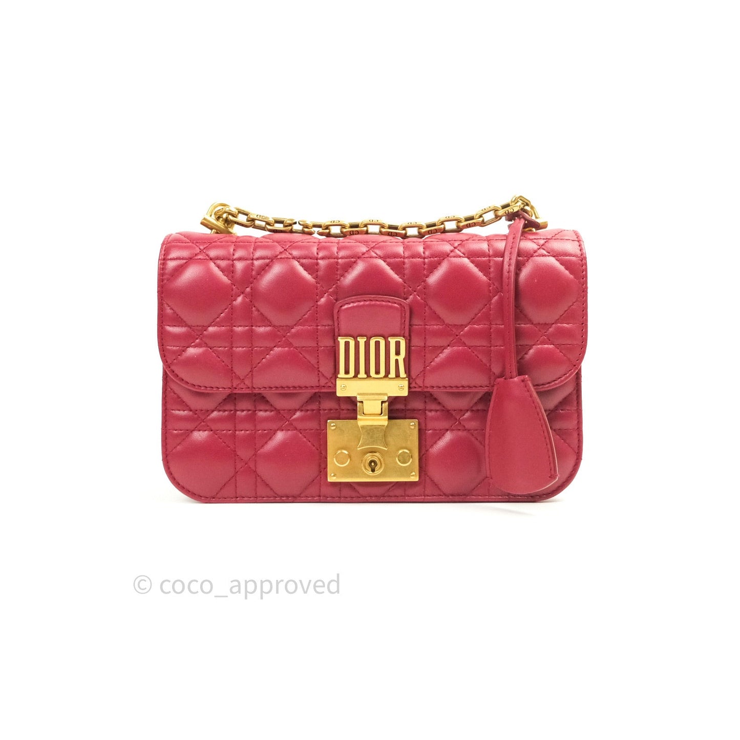 Christian Dior Lambskin Cannage Small Dioraddict Flap Bag Red Gold Hardware