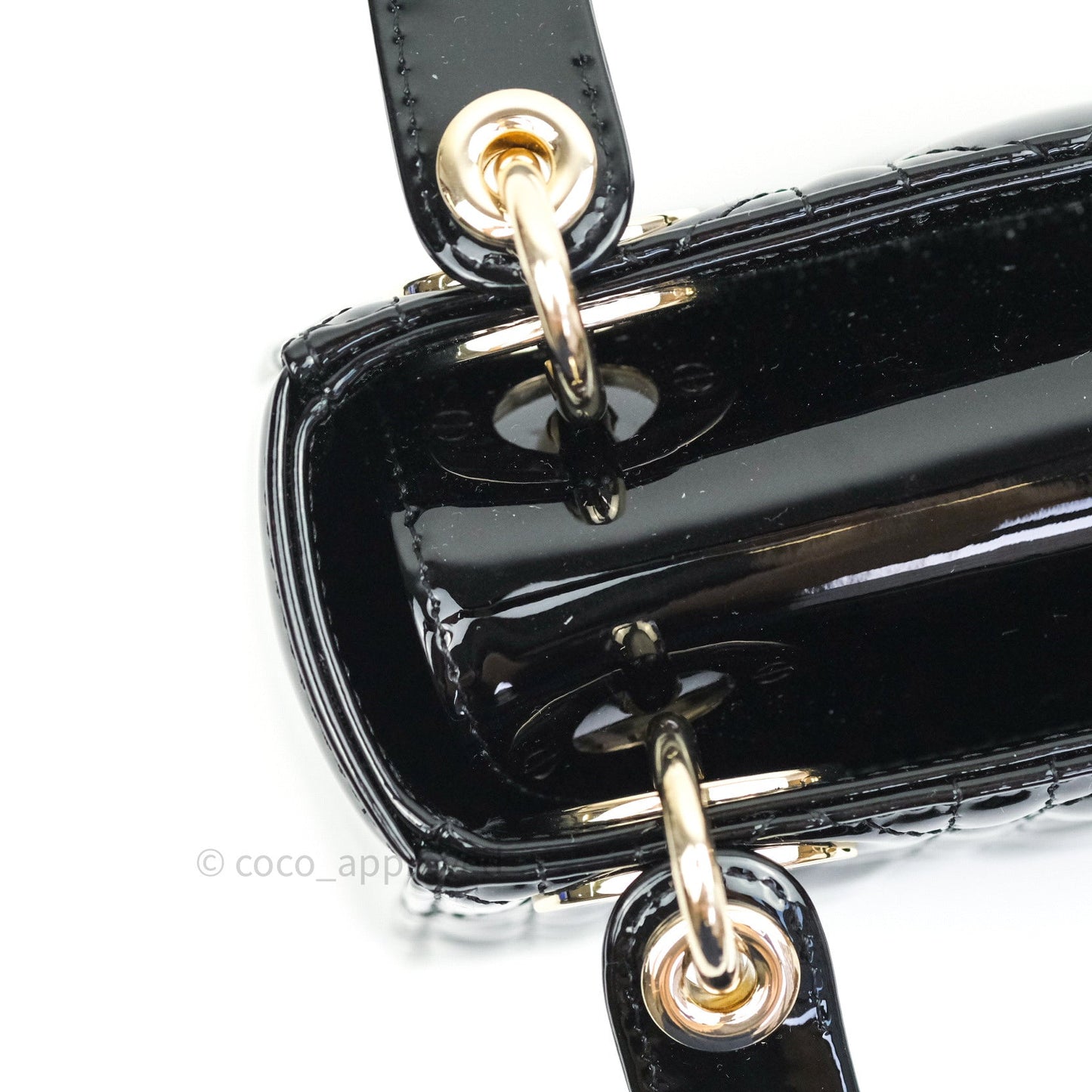 Christian Dior Mini Lady Dior Black Patent Light Gold Hardware