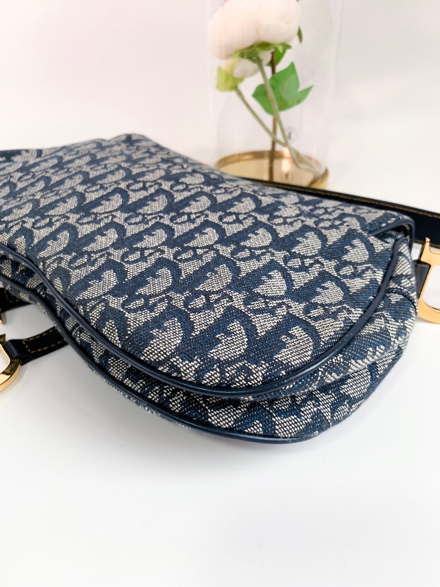 Christian Dior Vintage Oblique Saddle Bag Blue