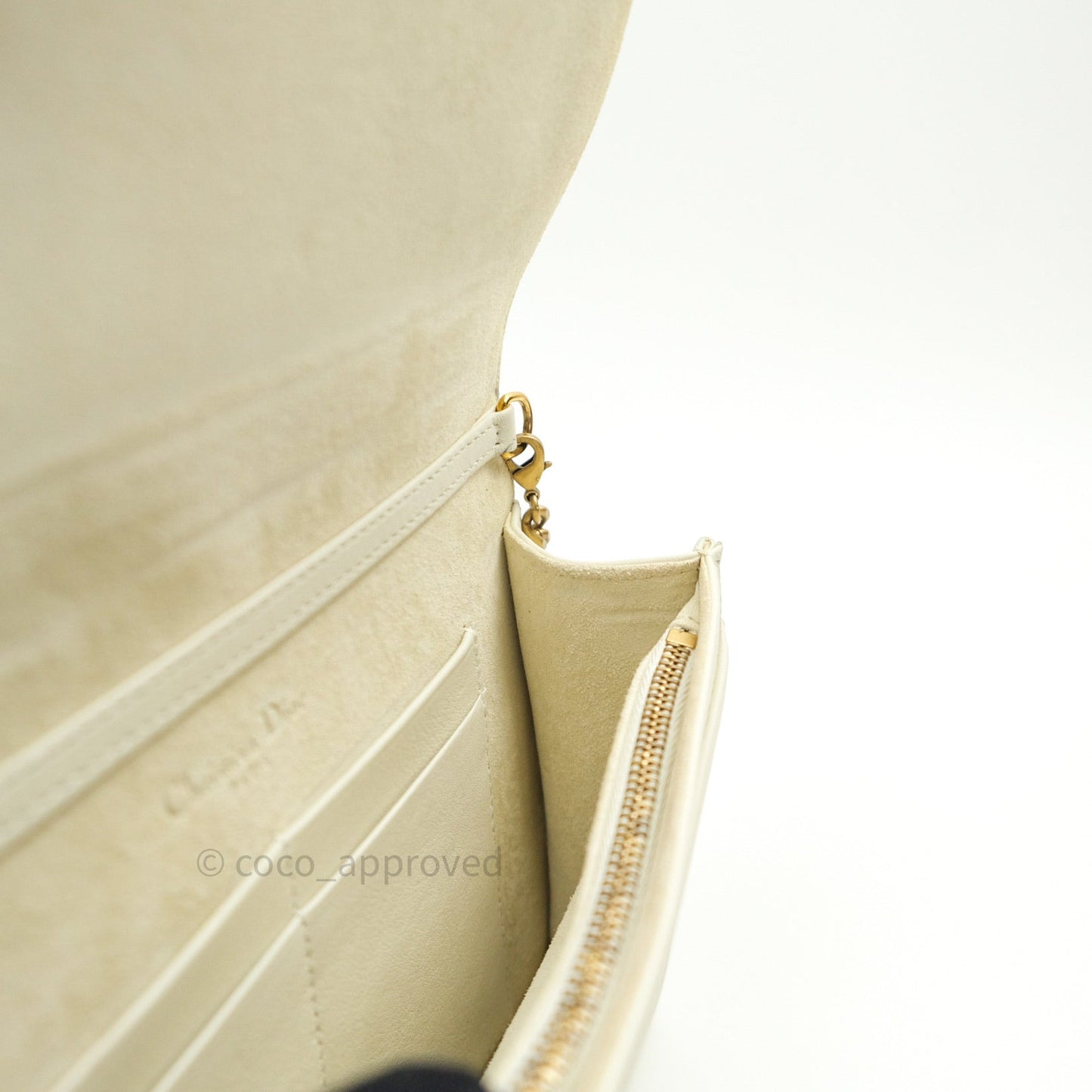 Christian Dior Diorama Wallet on Chain in White Calfskin Studded Gold